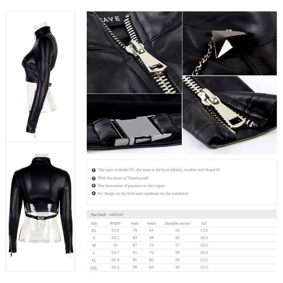 T-406 Top Elastic Sexy Short Sleeve Leather Punk Shirts?-??Punk Rave Clothing