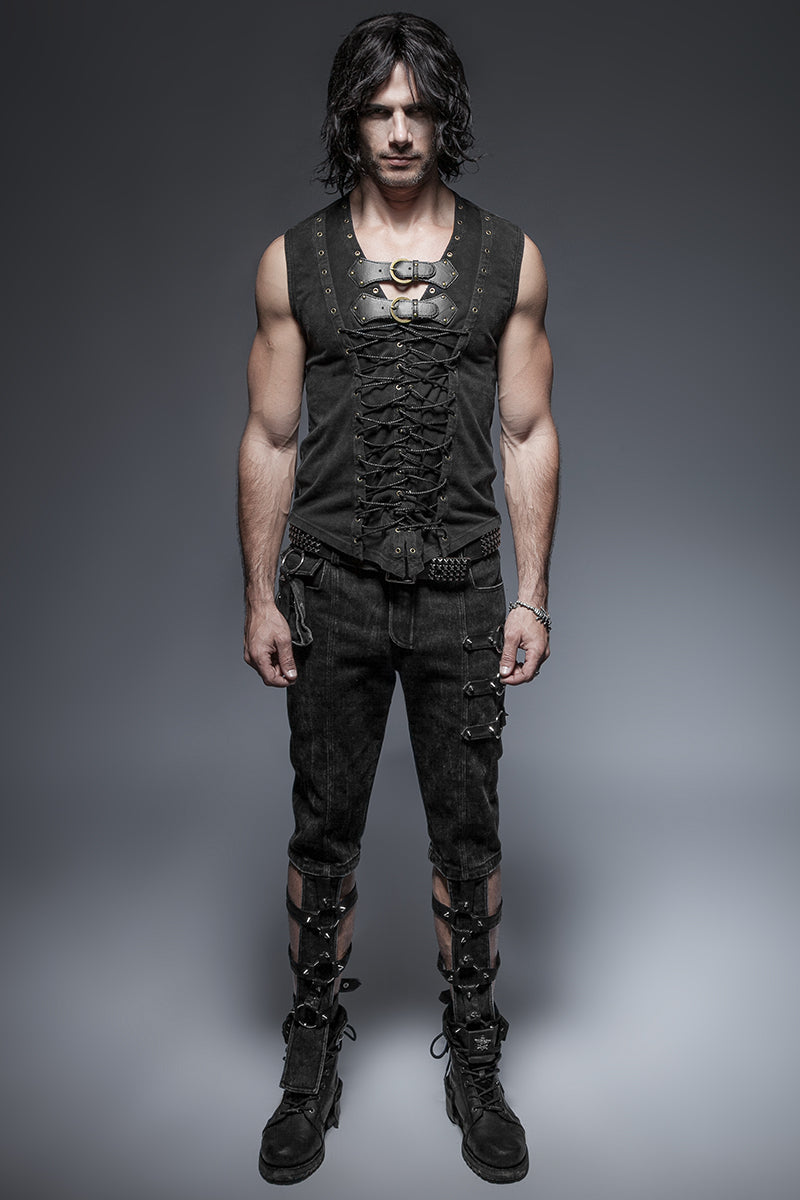 Punk Rave T-421 black Rock Cotton Leather Belt Sleeveless Punk Shirts For Men