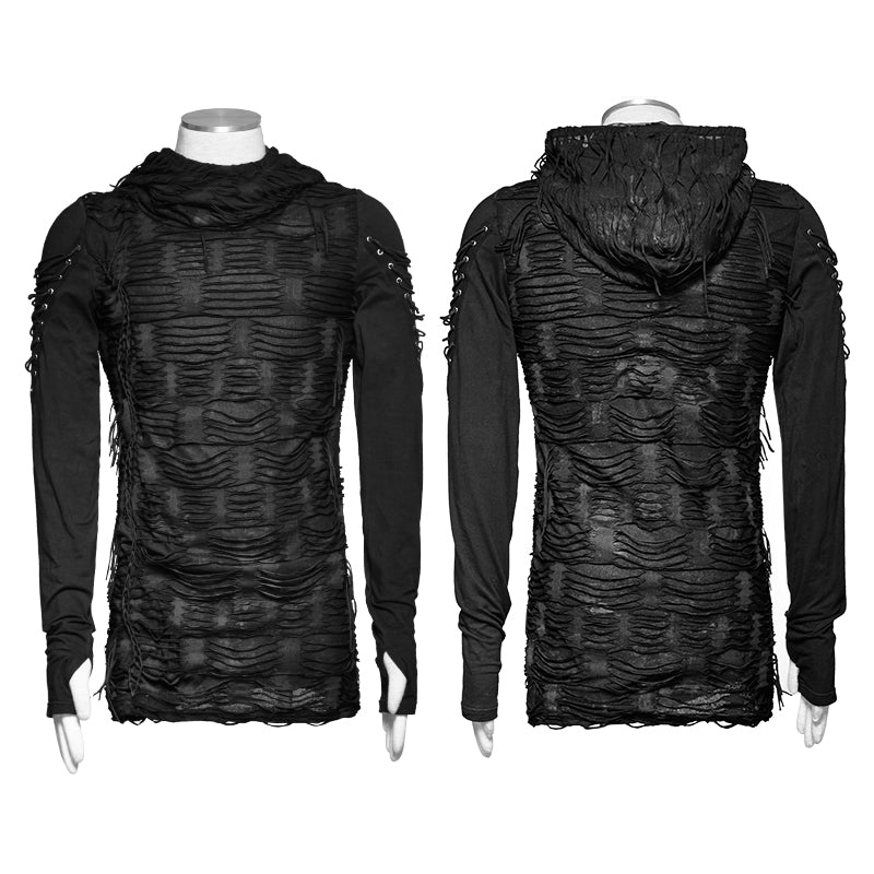 T-438 Womens & mens Double Layers Irregular Dark Gothic Shirt With black Hole Hooded