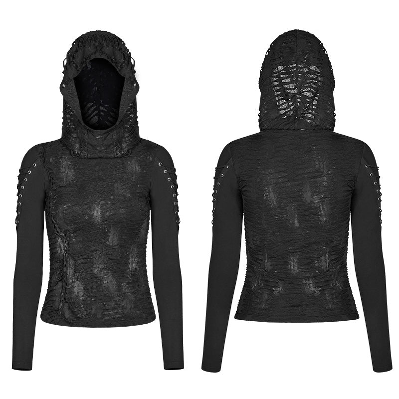 T-438 Womens & mens Double Layers Irregular Dark Gothic Shirt With black Hole Hooded