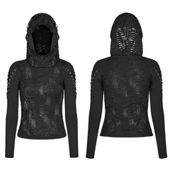 T-438 Womens & mens Double Layers Irregular Dark Gothic Shirt With black Hole Hooded