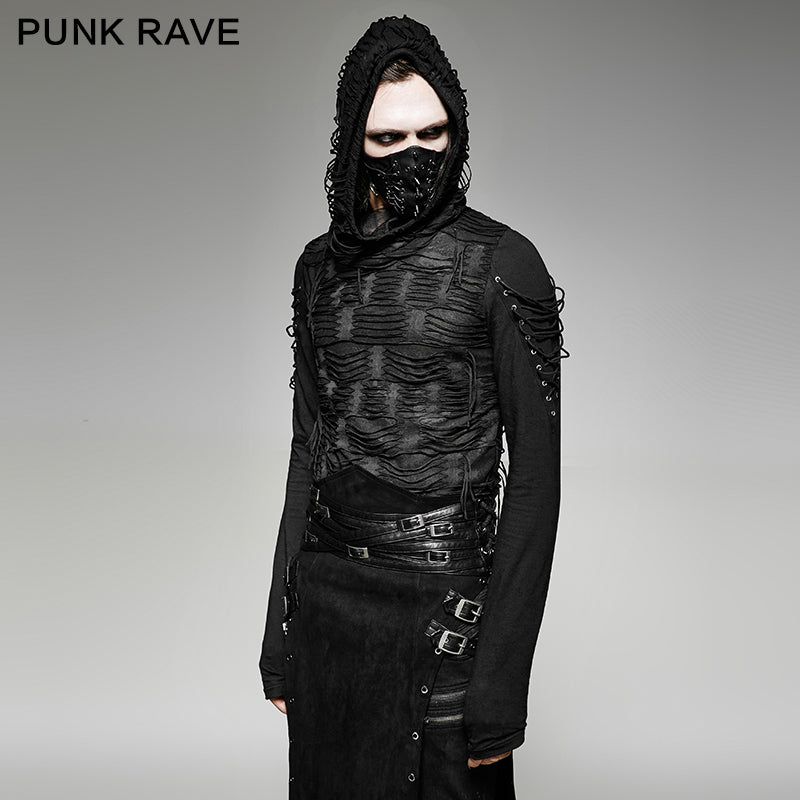 T-438 Womens & mens Double Layers Irregular Dark Gothic Shirt With black Hole Hooded?-??Punk Rave Clothing