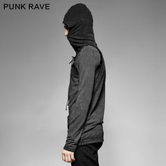 T-442 Steampunk 2 Colors Leather Loop Stylish Punk Shirts With Plain Hooded -  Punk Rave Clothing