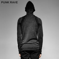 T-442 Steampunk 2 Colors Leather Loop Stylish Punk Shirts With Plain Hooded -  Punk Rave Clothing