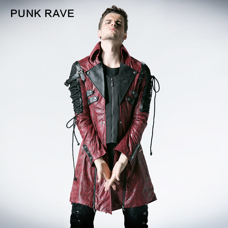 Popular Punk Rave Jacket Y-349 Studded Special Hot Fit Leather Long Gothic Coat For Men