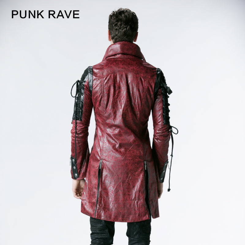 Popular Punk Rave Jacket Y-349 Studded Special Hot Fit Leather Long Gothic Coat For Men