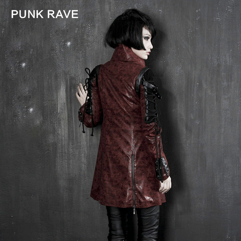 Popular Punk Rave Jacket Y-349 Studded Special Hot Fit Leather Long Gothic Coat For Women?-??Punk Rave Clothing