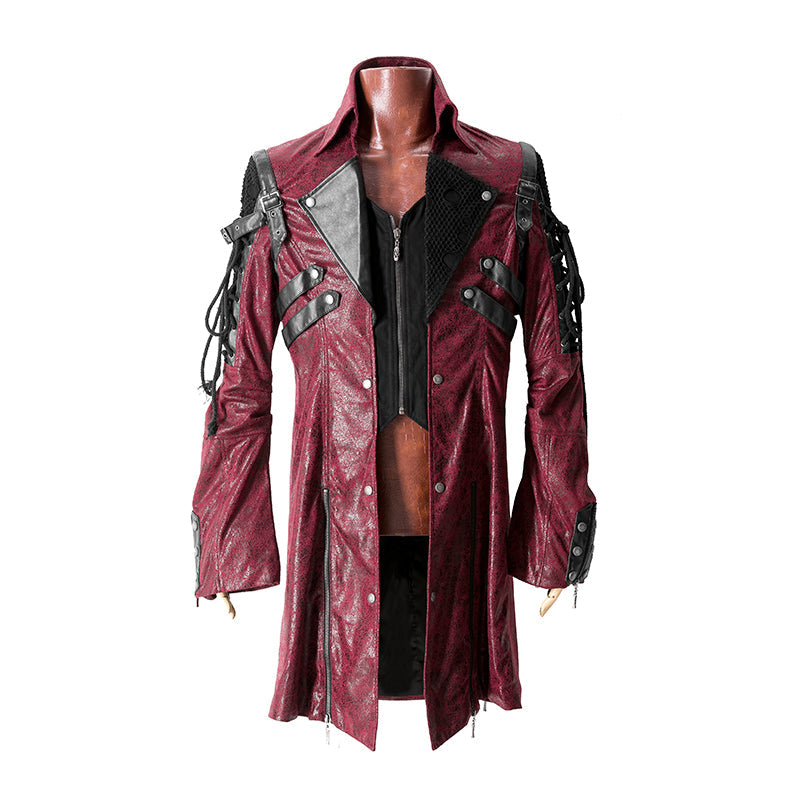 Popular Punk Rave Jacket Y-349 Studded Special Hot Fit Leather Long Gothic Coat For Men