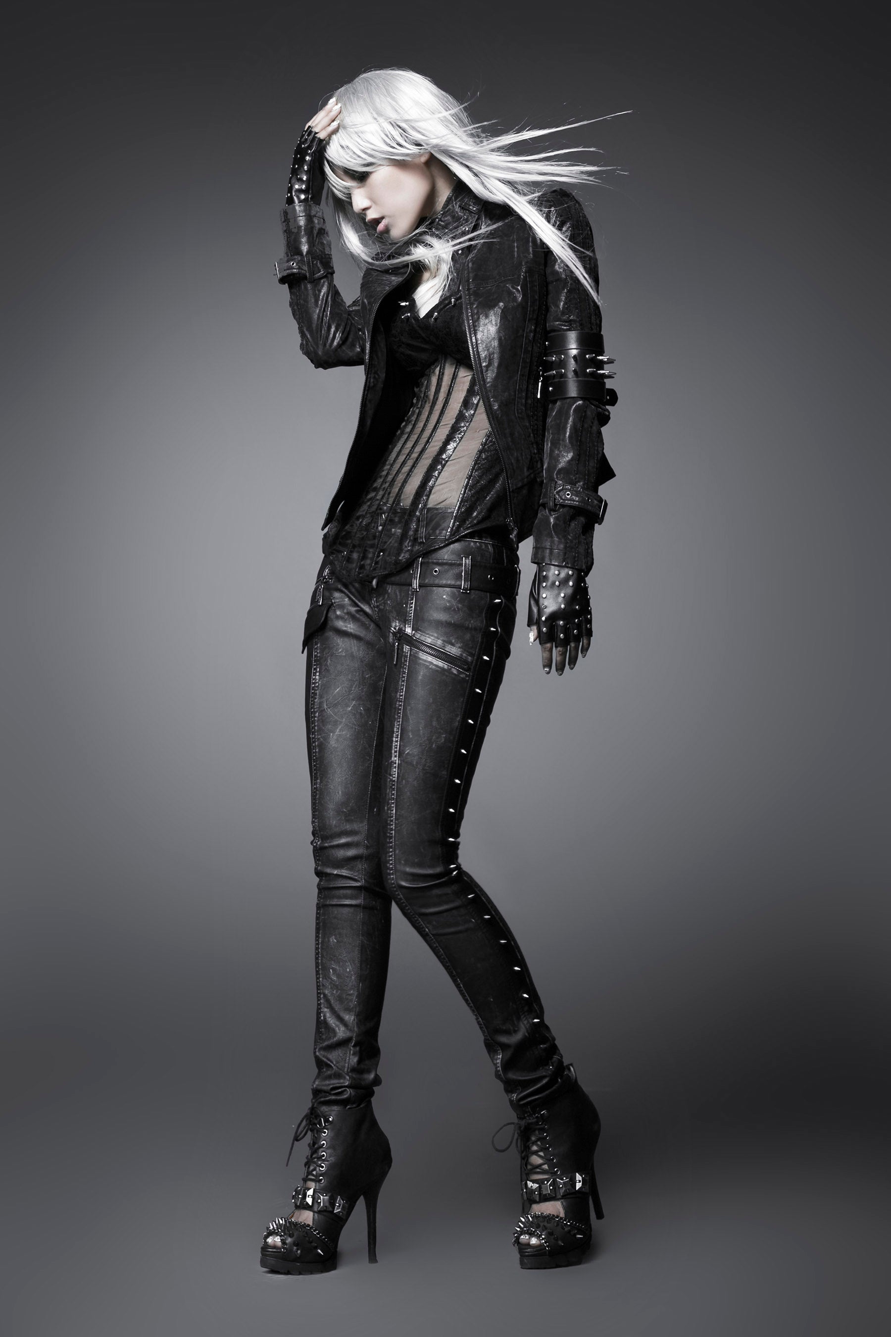 Sexy Women K-170 Special black And Copper Leather Punk Pants?-??Punk Rave Clothing