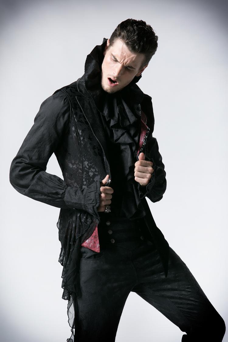 Y-362 Stylish Long Sleeve Gothic Jacket With Lotus Leaf Standing Collar?-??Punk Rave Clothing