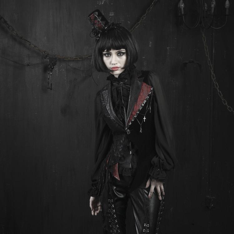 Y-362 Stylish Long Sleeve Gothic Jacket With Lotus Leaf Standing Collar?-??Punk Rave Clothing