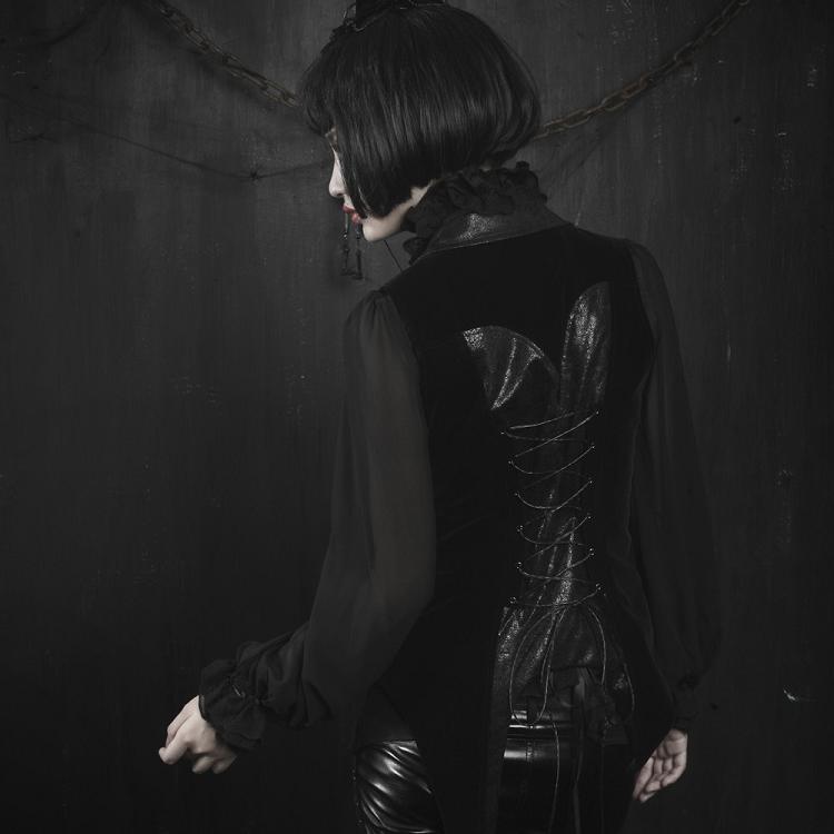 Y-362 Stylish Long Sleeve Gothic Jacket With Lotus Leaf Standing Collar?-??Punk Rave Clothing
