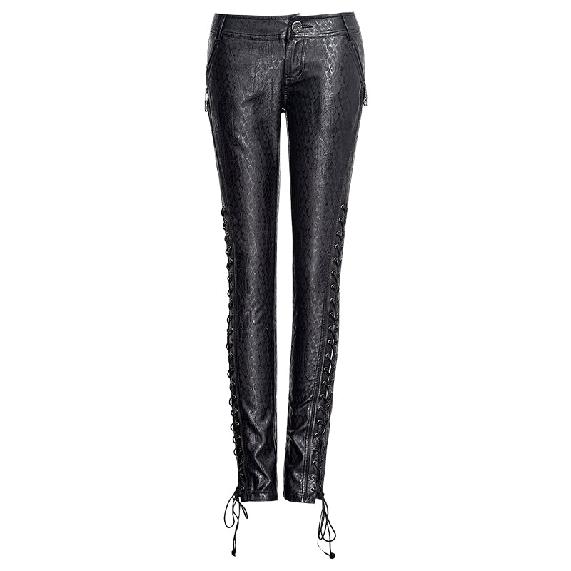 K-171 black Long Middle-waist Soft Leather Punk Pants