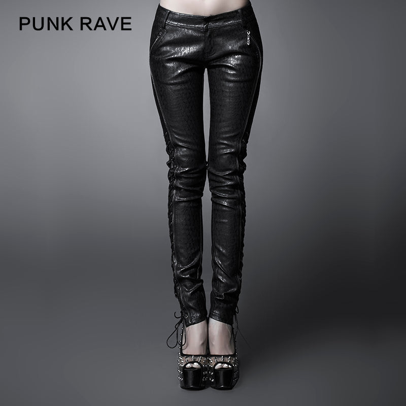 K-171 black Long Middle-waist Soft Leather Punk Pants