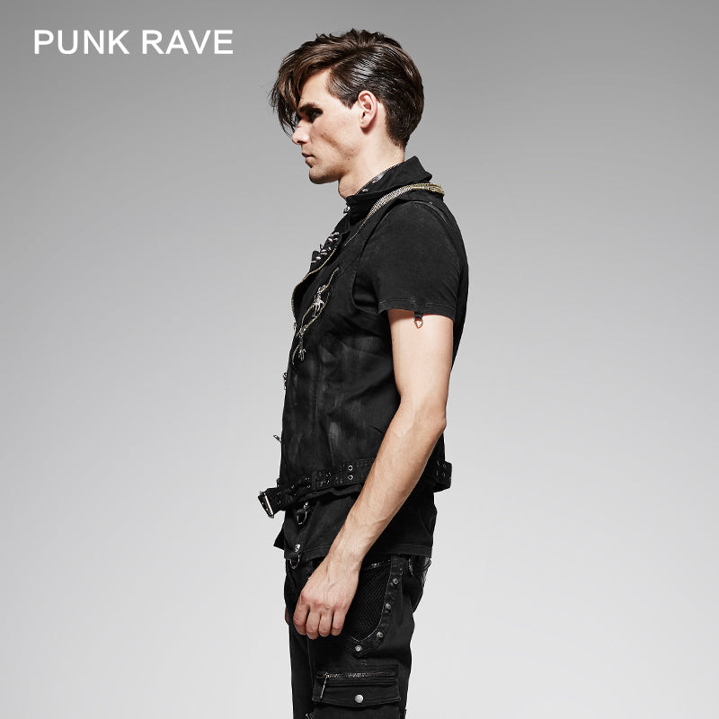 Y-404 black Cowboy Fleece Hand-painted Punk Vest?-??Punk Rave Clothing