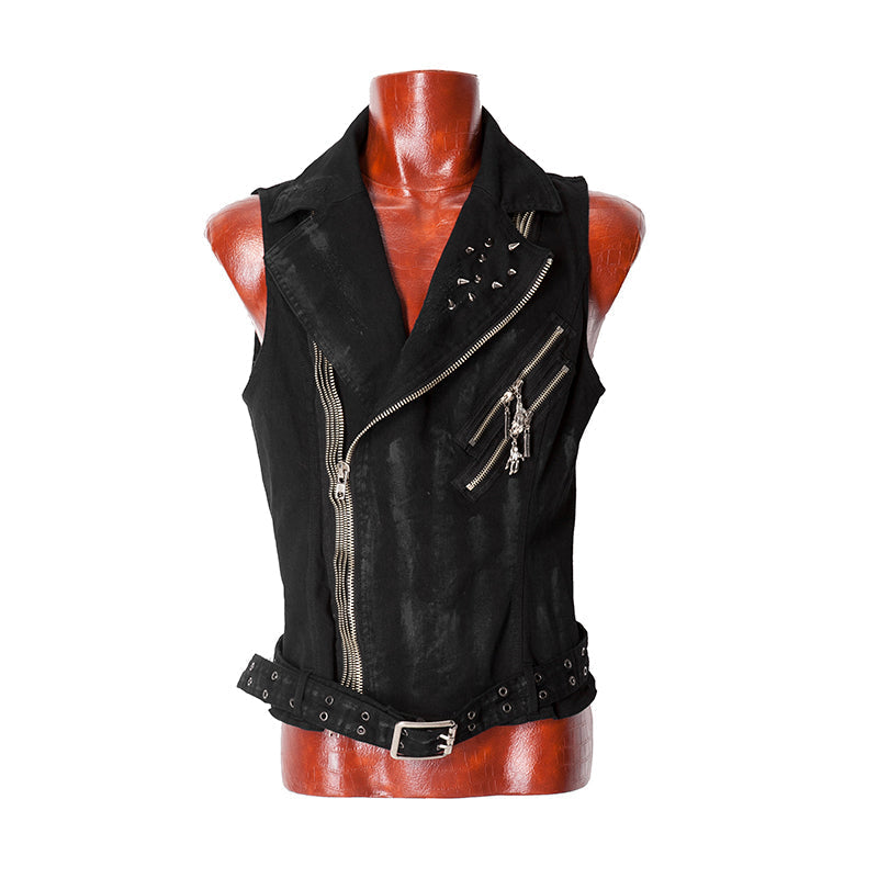Y-404 black Cowboy Fleece Hand-painted Punk Vest?-??Punk Rave Clothing
