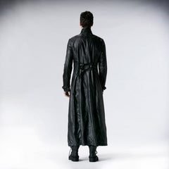 Y-549 black Long Sleeve Soft Leather Gothic Trench Coats With High Collar