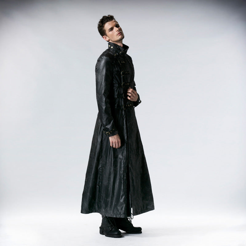 Y-549 black Long Sleeve Soft Leather Gothic Trench Coats With High Collar