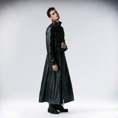 Y-549 black Long Sleeve Soft Leather Gothic Trench Coats With High Collar