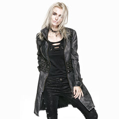 Y-551 black Long Sleeve Rivets Studded Punk Jacket With High Collar?-??Punk Rave Clothing