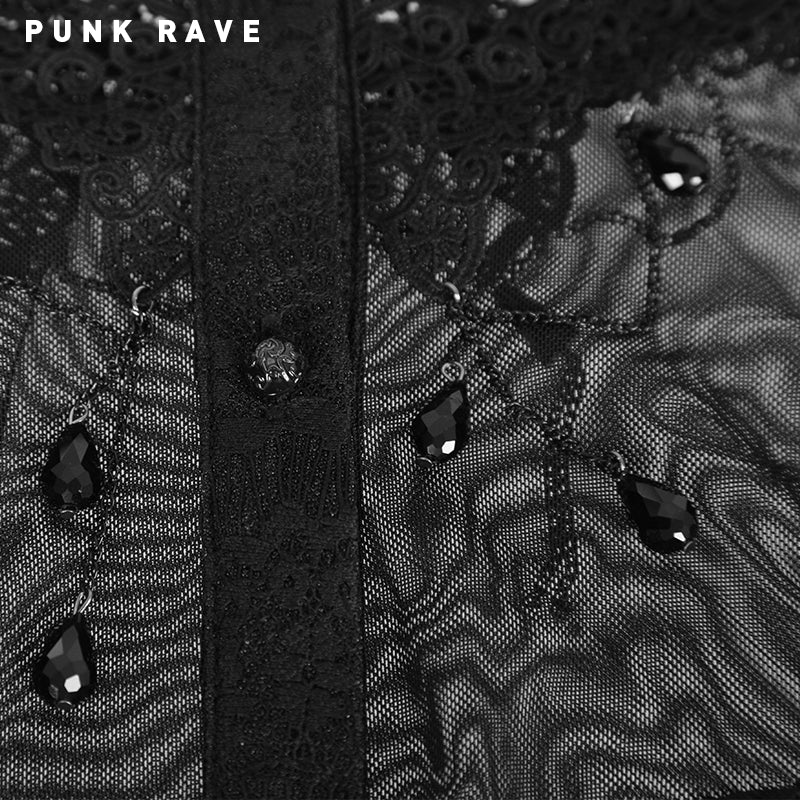 Y-561 Semitransparent Lace Trailing Long Sleeve Gothic Shirt?-??Punk Rave Clothing