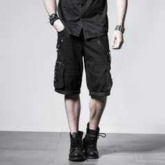 K-192 Big Pockets For Men Rock black Summer Loose Fifth Punk Pants