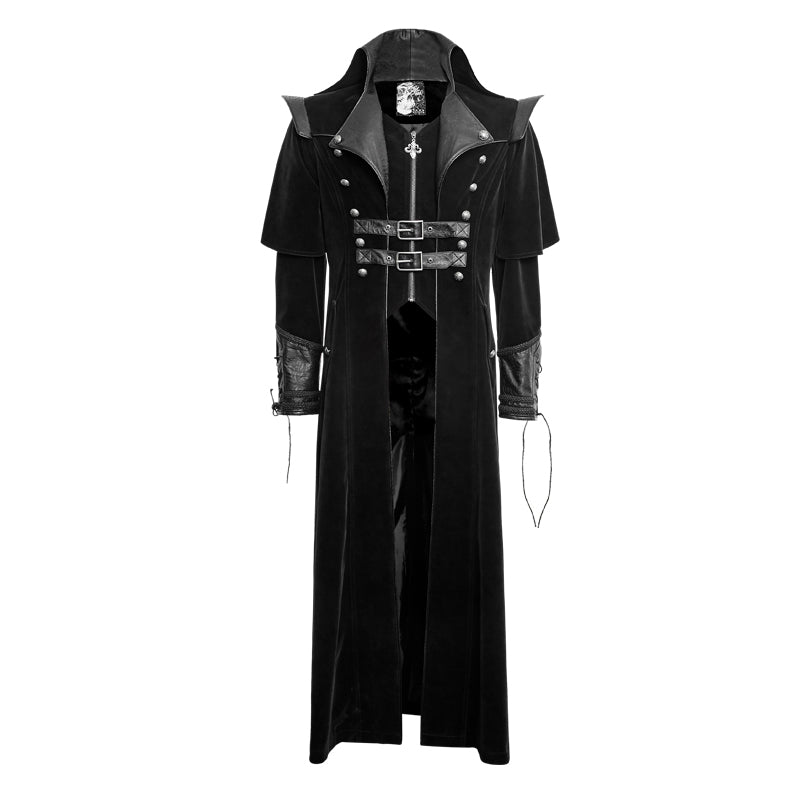 Y-636 Military black Leather Long Gothic Trench Coats With Belts