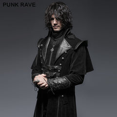 Y-636 Military black Leather Long Gothic Trench Coats With Belts