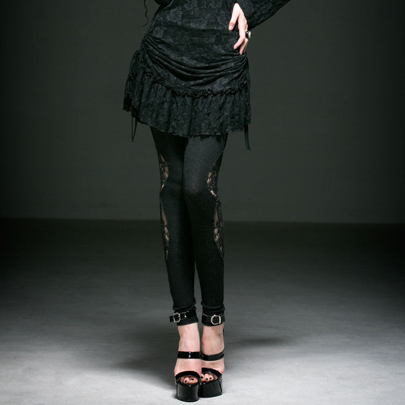 K-194 With Lace black Sexy Long Gothic Pants Leggings