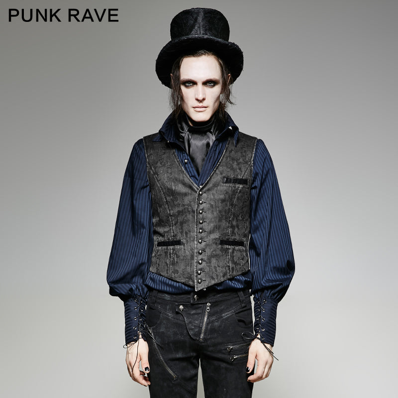 Y-718 V Collar Punk Vest With Metal Carving Buttons In The Front?-??Punk Rave Clothing
