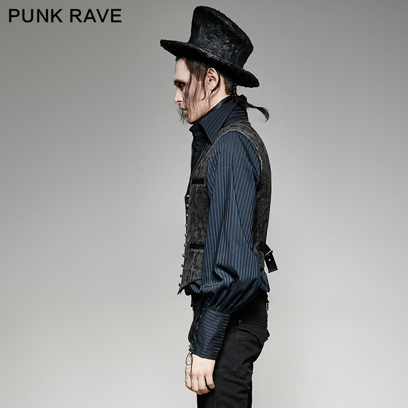 Y-718 V Collar Punk Vest With Metal Carving Buttons In The Front?-??Punk Rave Clothing