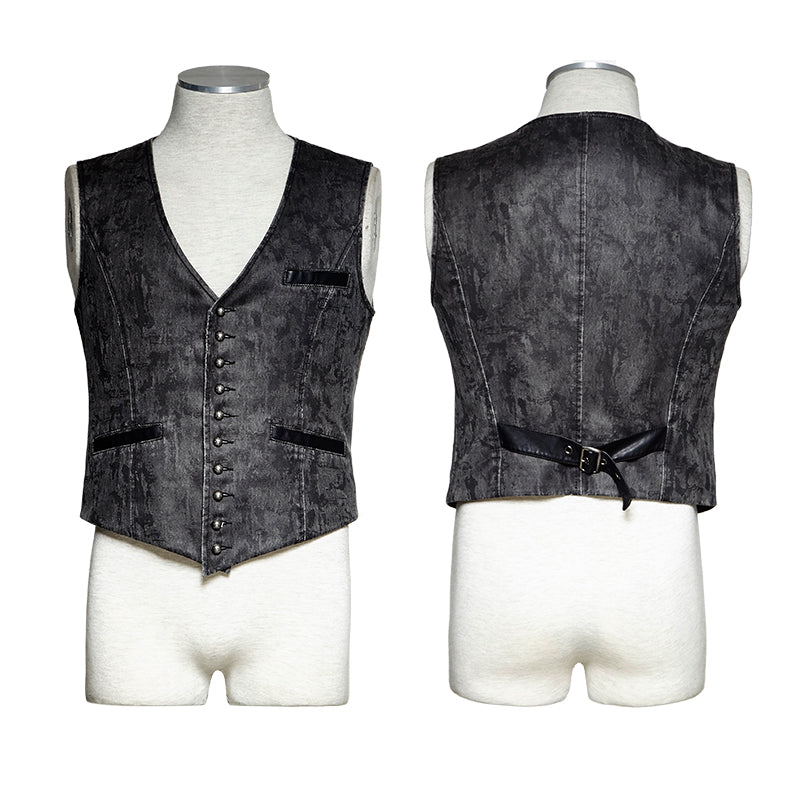 Y-718 V Collar Punk Vest With Metal Carving Buttons In The Front?-??Punk Rave Clothing