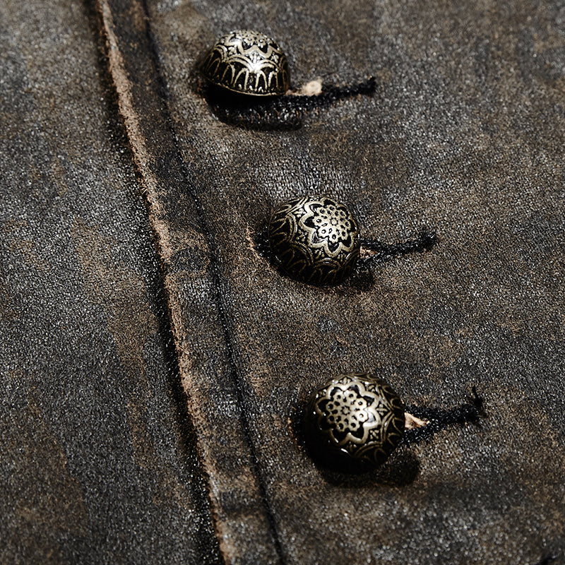 Y-718 V Collar Punk Vest With Metal Carving Buttons In The Front?-??Punk Rave Clothing