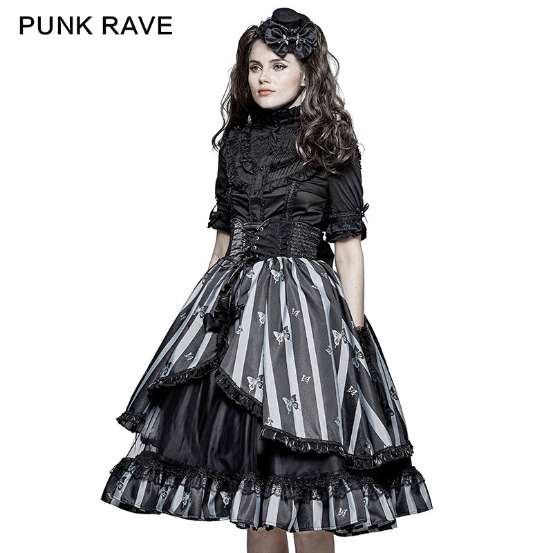 LQ-078 New Design black Butterfly Stripe Lovely Canvas Lolita Style Gothic Skirt