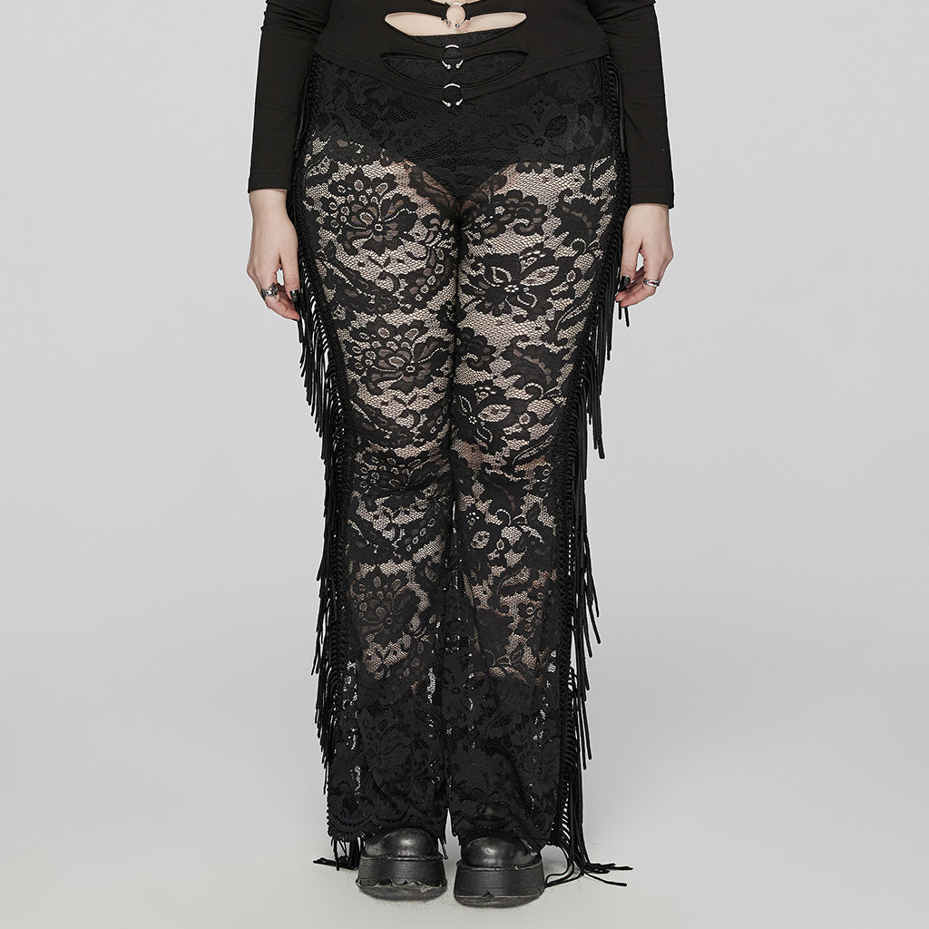 WK-610XCF Elegant Lace Flare Gothic Pants with Fringe Detailing?-??Punk Rave Clothing