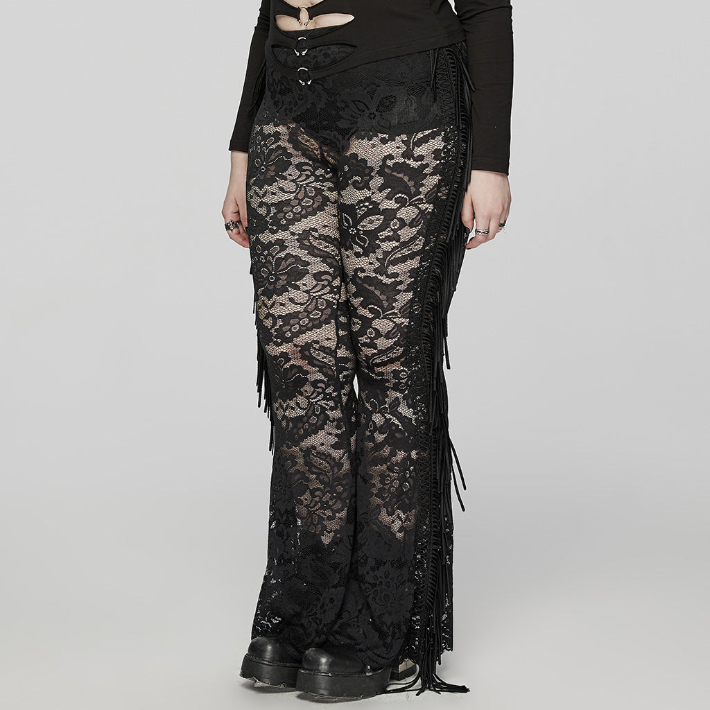 WK-610XCF Elegant Lace Flare Gothic Pants with Fringe Detailing?-??Punk Rave Clothing