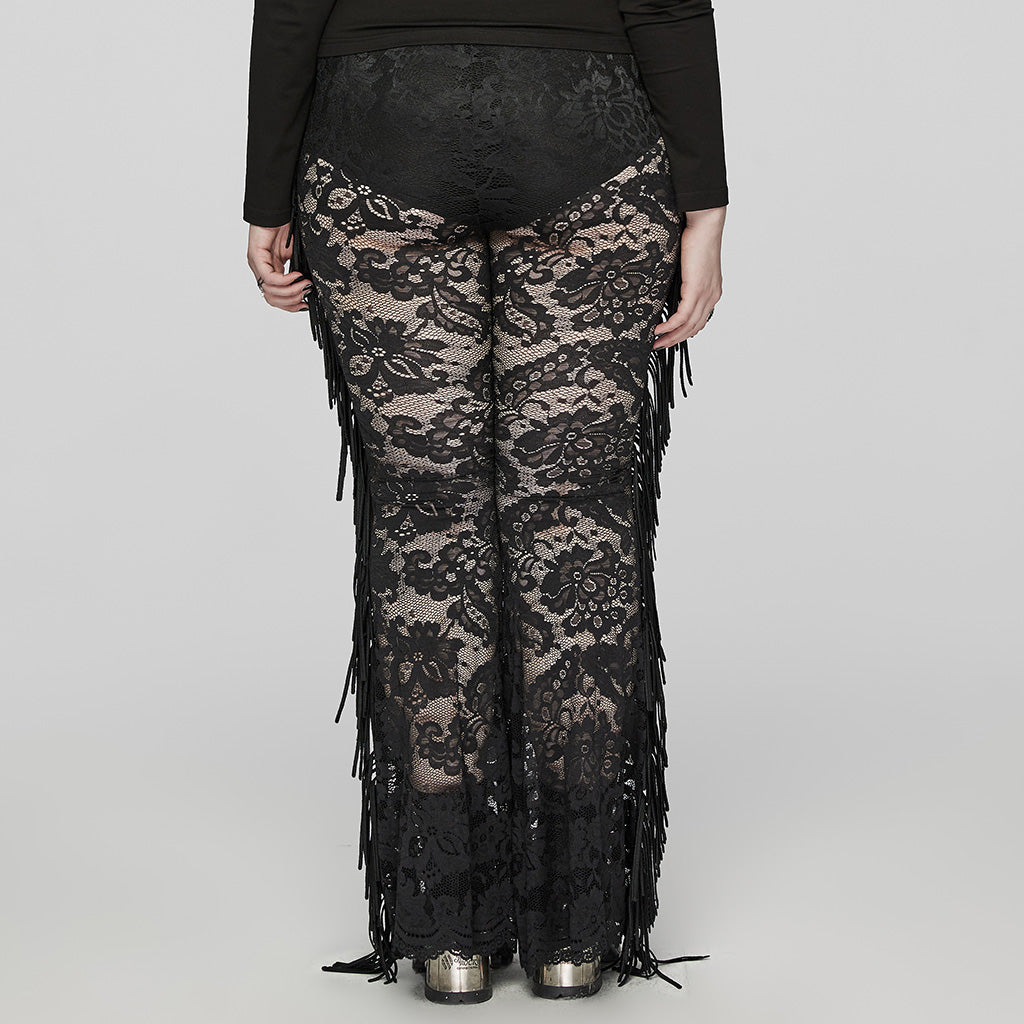 WK-610XCF Elegant Lace Flare Gothic Pants with Fringe Detailing?-??Punk Rave Clothing