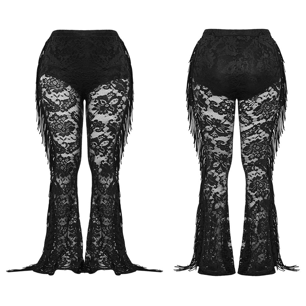 WK-610XCF Elegant Lace Flare Gothic Pants with Fringe Detailing?-??Punk Rave Clothing