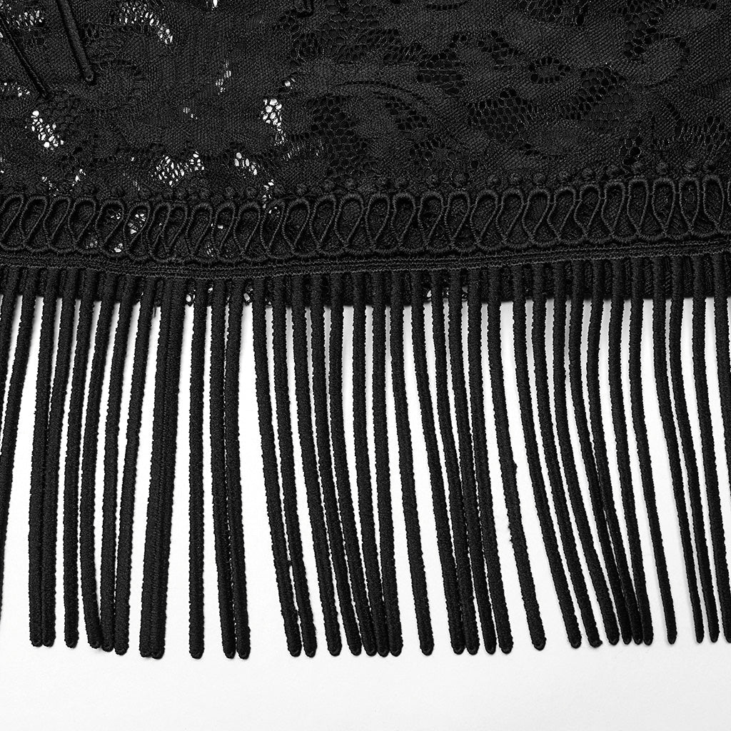 WK-610XCF Elegant Lace Flare Gothic Pants with Fringe Detailing?-??Punk Rave Clothing