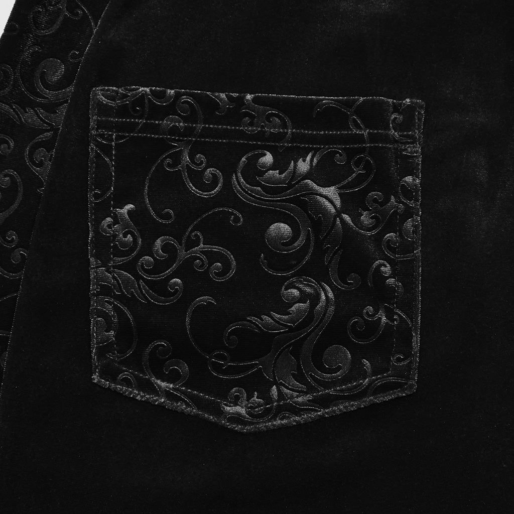 DK-640XCF Velvet Flared Gothic Pants With Embroidered Side Panels?-??Punk Rave Clothing