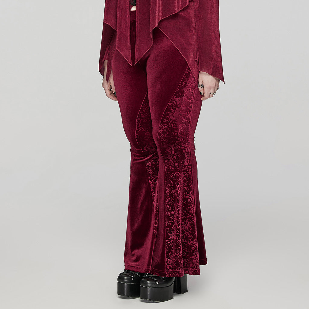 DK-640XCF Velvet Flared Gothic Pants With Embroidered Side Panels?-??Punk Rave Clothing