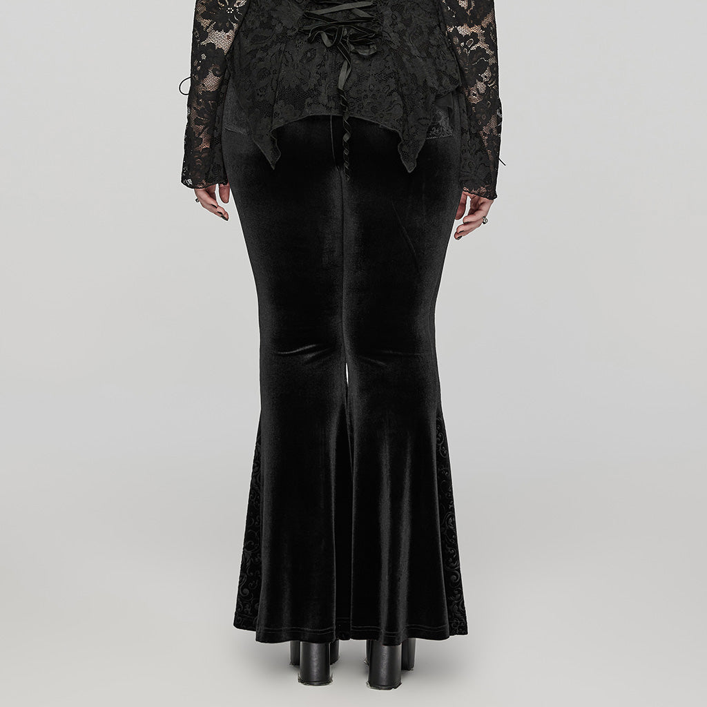 DK-640XCF Velvet Flared Gothic Pants With Embroidered Side Panels?-??Punk Rave Clothing