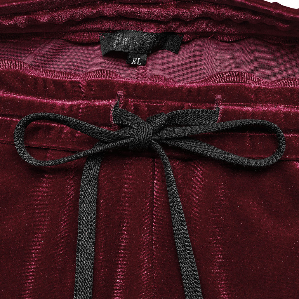 DK-640XCF Velvet Flared Gothic Pants With Embroidered Side Panels?-??Punk Rave Clothing