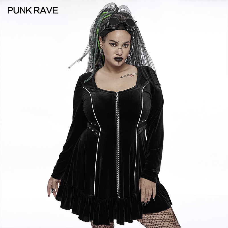 DQ-590LQF Goth chains long sleep velvet dress