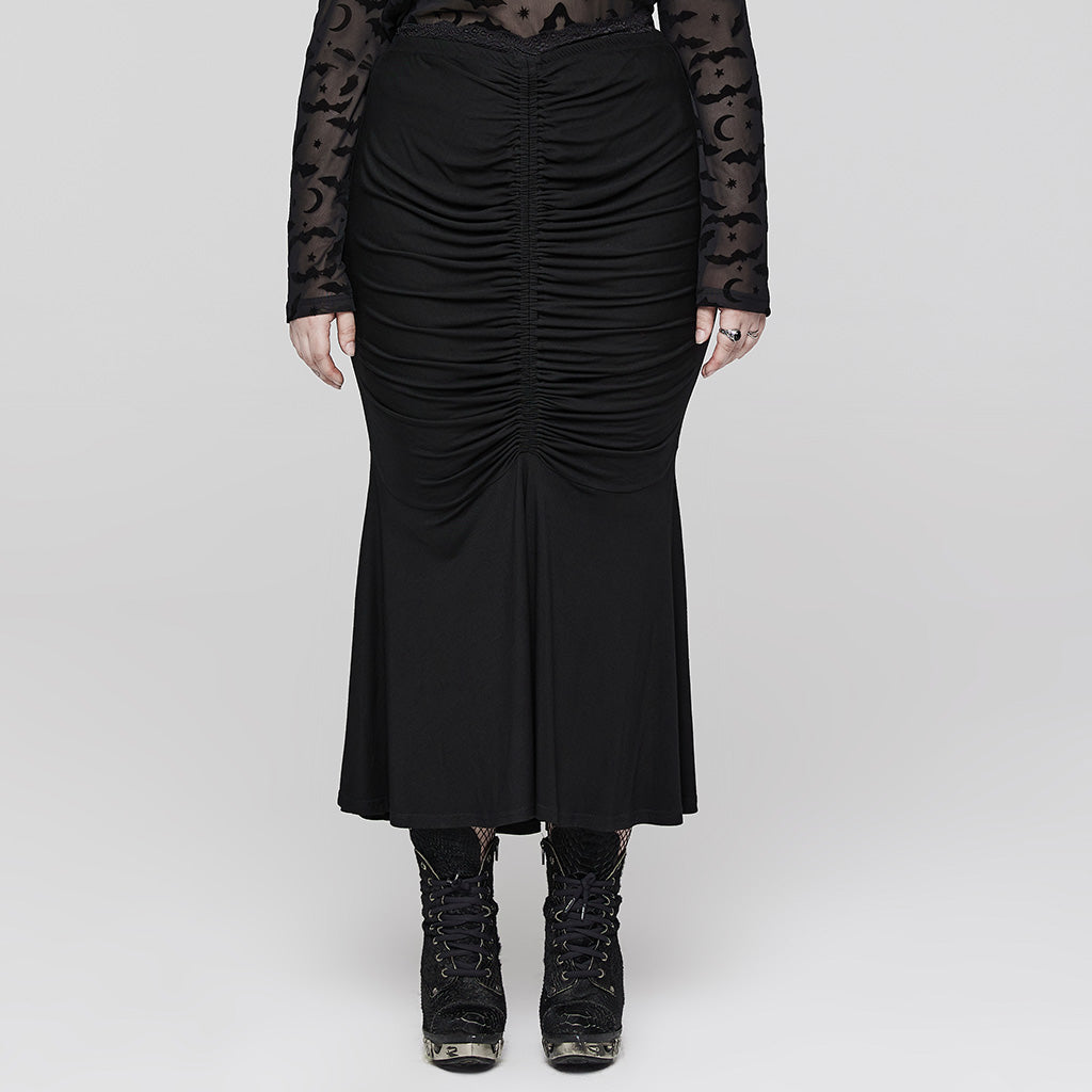 DQ-635BQF Gothic Skirt Maxi Ruched Black Mystic Eveningwear