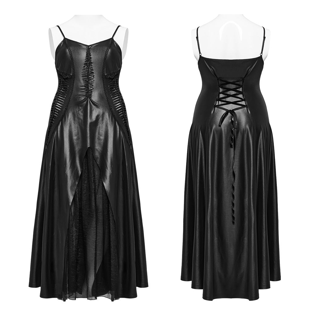 DQ-683LQF Gothic Braided Leather Corset Dress with Lace Panels?-??Punk Rave Clothing