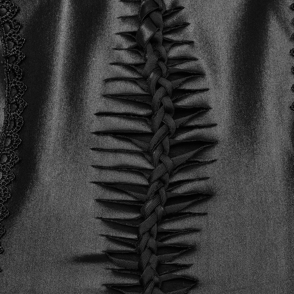 DQ-683LQF Gothic Braided Leather Corset Dress with Lace Panels?-??Punk Rave Clothing