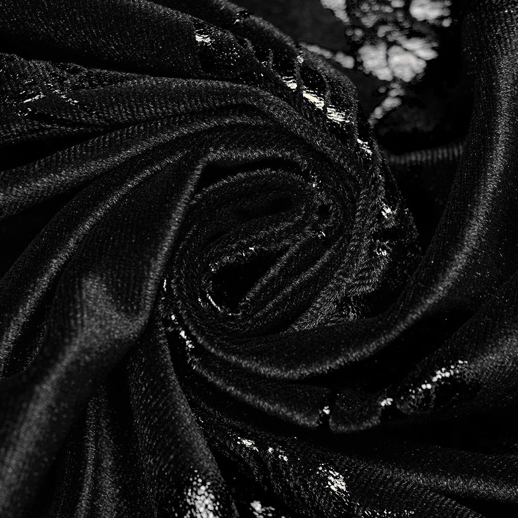 DQ-688LQF Gothic Floral Buckle Halter Black Sleeveless Midi Dress?-??Punk Rave Clothing