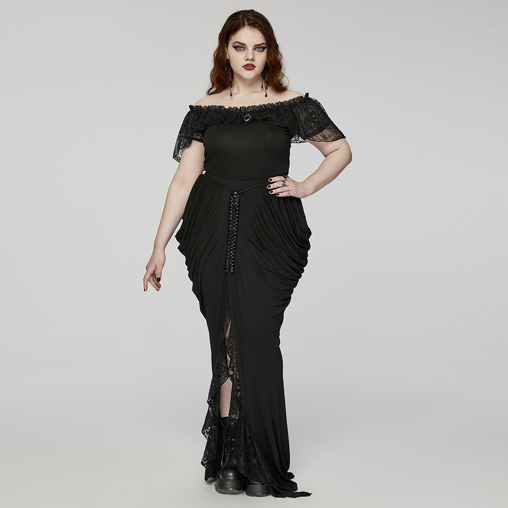 DQ-702BQF Elegant High-Waist Gothic Skirt with Lace and Corset Detailing?-??Punk Rave Clothing