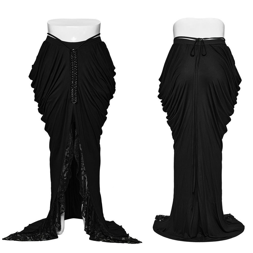 DQ-702BQF Elegant High-Waist Gothic Skirt with Lace and Corset Detailing?-??Punk Rave Clothing